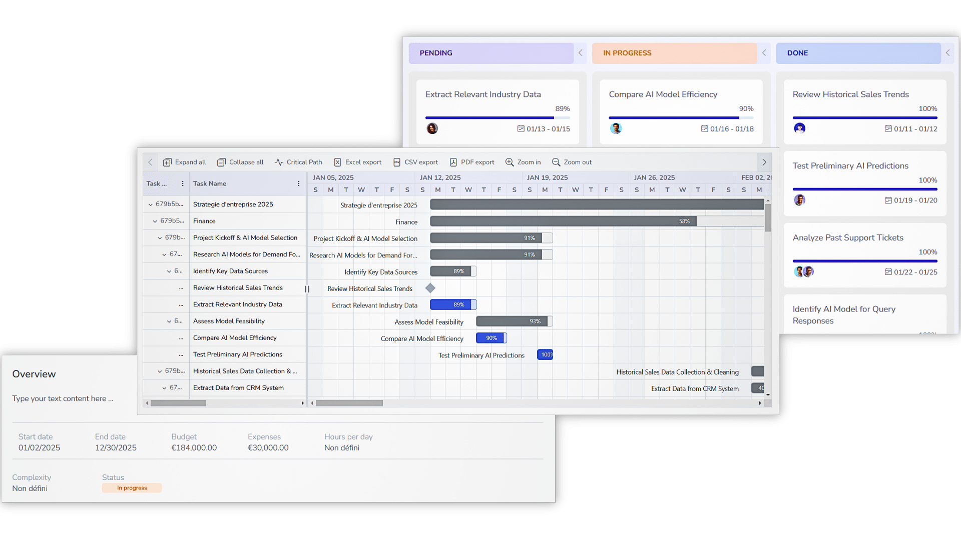 Captures d’écran de la page de Performances Master.