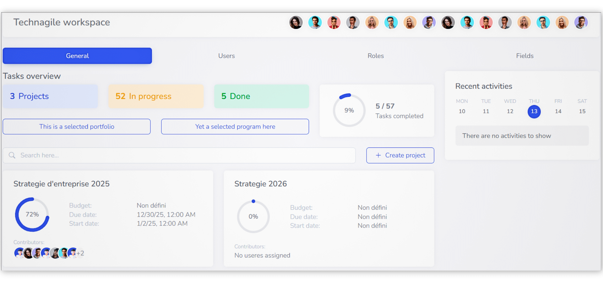 Captures d’écran de la page de Performances Master.